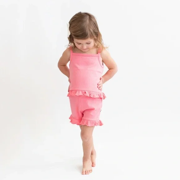 BNWT Kyte Baby Ribbed Ruffle Tank Set in Guava - Picture 3 of 7